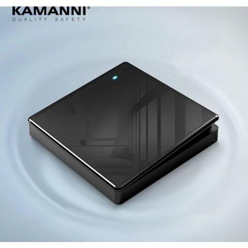 KAMANNIi Luxury Light Switches US Standard Glass Panel Switch 1/2Gang 3 Way Crossbar Switch Black Power Push Botton Switch 220V