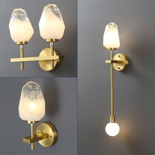 Nordic Copper Light Luxury Staircase Aisle Glass wall Lamp Modern Mminimalist Bedroom Bedside Living Room Background Lighting