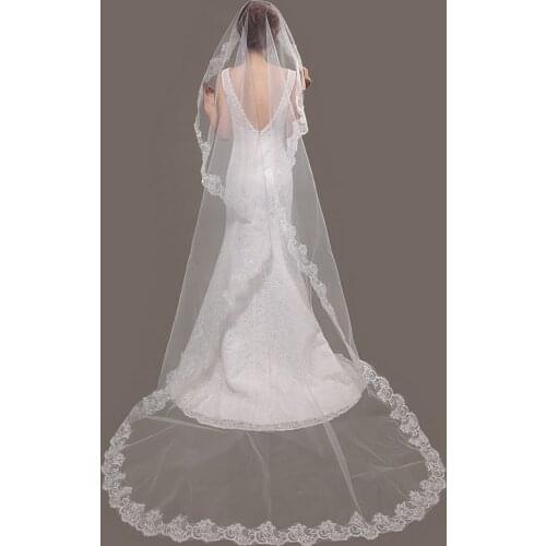 Wedding Veil New 2017 wholesale 100% Real Photos lace edge long Cathedral veil/accessories/3 M veil/head Vail Bridal veil