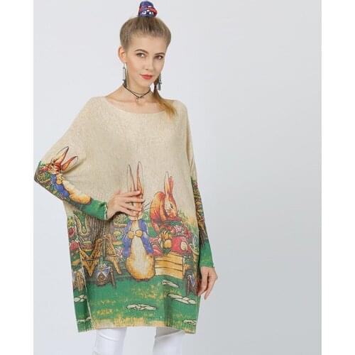 Turtleneck sweaters christmas womens rabbit cartoon floral casual ladies pullover knitwear long 2019 autumn winter free ship