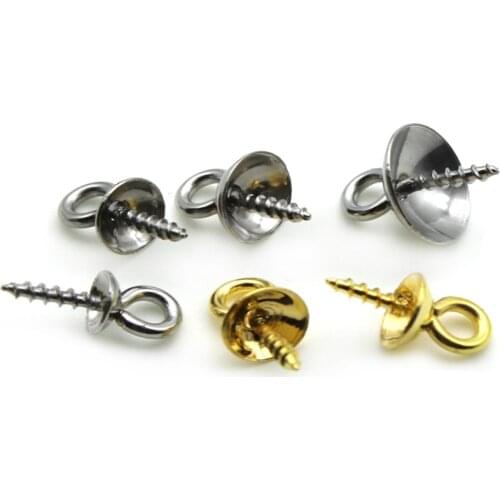 50Pcs/lot Stainless steel Screw Eye Pins Pearl Pendant Clasp Connector Bail Cap Beads Charm for DIY Jewelry Making Accessories