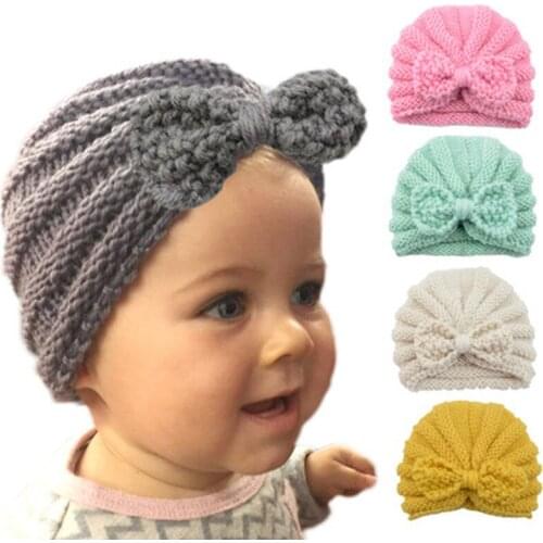 Knitted Winter Baby Hat for Girls Candy Color Bowknot Bonnet Enfant Baby Beanie Turban Hats Newborn Baby Cap for Boy Accessories