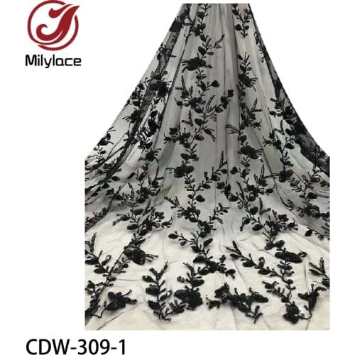 High Quality Beaded Lace Fabric Embroidery Sequins Elegant French Nigerian Net Lace Fabric for Wedding Party CDW-309