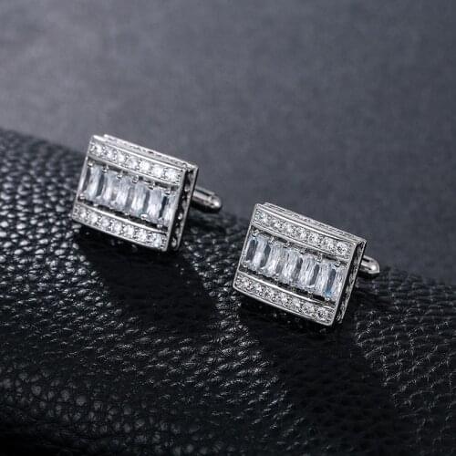 WEIMANJINGDIAN Brand New Arrival Exquisite Cubic Zirconia Rectangle Shape CuffLink for Men in White / Rose Gold Colors