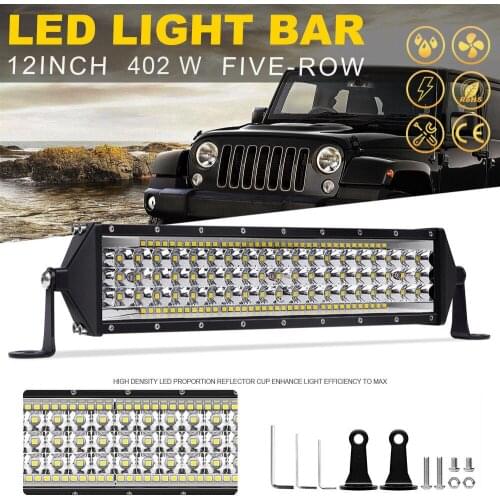 YNROAD 402w 10inch five rows Led slim Light Bar offroad bar combo beam for Hunting Driving Offroad Light