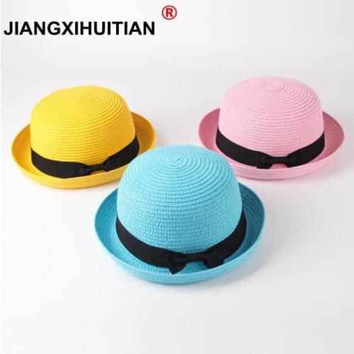 2019 Hot Parent-child sun hat Cute children sun hats bow hand made women straw cap beach big brim hat casual girls summer cap