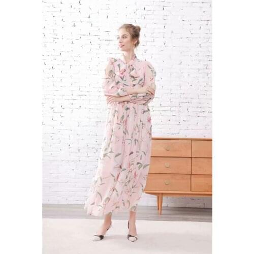 Summer European Designer Maxi Long Dresses Womens Puff Sleeve Bow Collar Elegant Flower Printed Vestido XXL - 8XL