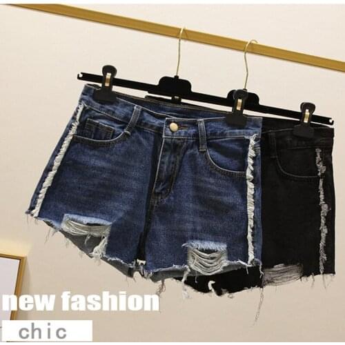 2019 Summer Womens Denim Shorts Mid Waist Light Blue Hole Printing Vintage Bleached Washed Button 100% Cotton Denim Shorts