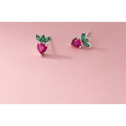 925 Sterling Silver Small Zirconia Carrot Stud Earrings For Female Daughter Girls Cute Jewelry Party Gift