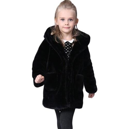 Winter Warm Girls Faux Fur Fleece Girls' Coats Kids Warm Jacket Children Snowsuit Outerwear Dress Style Kids Fur Coat
