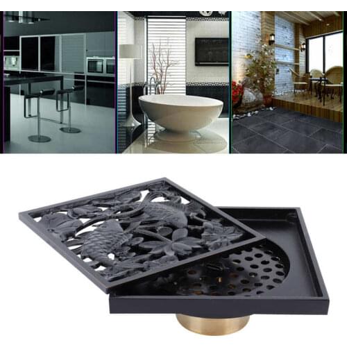 10x10cm Copper Shower Drain Black Shower Floor Drain Floor Drain Strainer for Hotel Bathroom Balcony Bathroom Shower