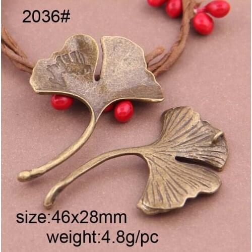 15PCS Antique Bronze Ginkgo Leaf Charms Pendant Finding Fit Bracelet Anklet 46*28MM