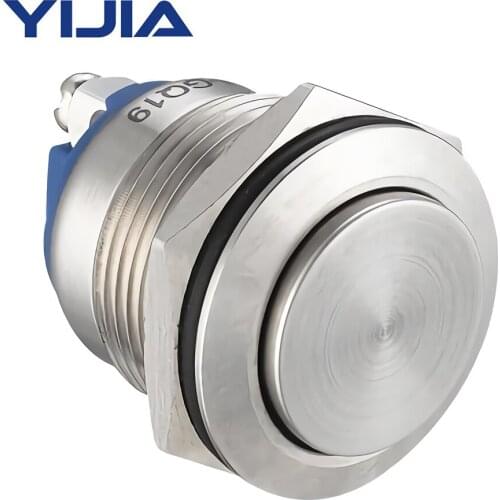 19mm 0.74'' High Top IP65 Self-Reset Stainless Steel 5A SPST Screw Terminal Metal Push Button Switch GQ19H-10/S
