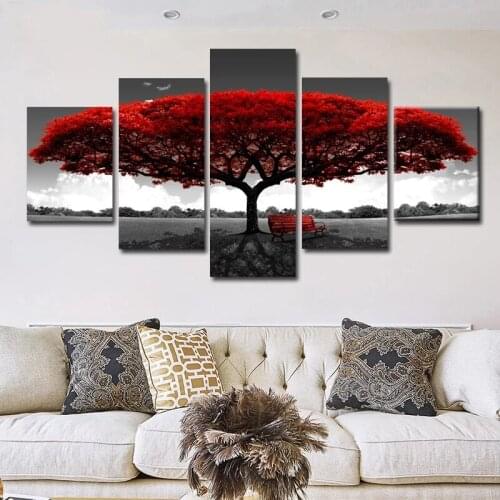 5 Piece Wall Art Abstract Red Tree Painting Home Decoration Living Room Poster Bed Room Abstract Arts