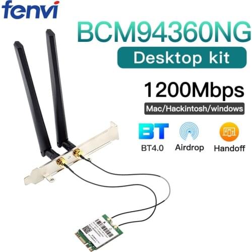 802.11ac BCM94360NG Wireless Adapter M.2 Desktop Kit Hackintosh macOS NGFF Wifi Card Dual band 1200Mbps Bluetooth 4.0 Window