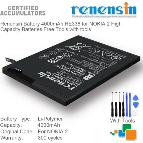 Renensin Battery 4000mAh HE338 for NOKIA 2 High Capacity Batteries Free Tools with tools