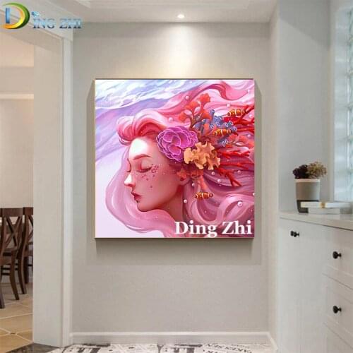 5D Diamond Painting Abstract Art Pink Girl Avatar Flower DIY Full Square Round Drill Embroidery Mosaic Cross Stitch Decor Poster