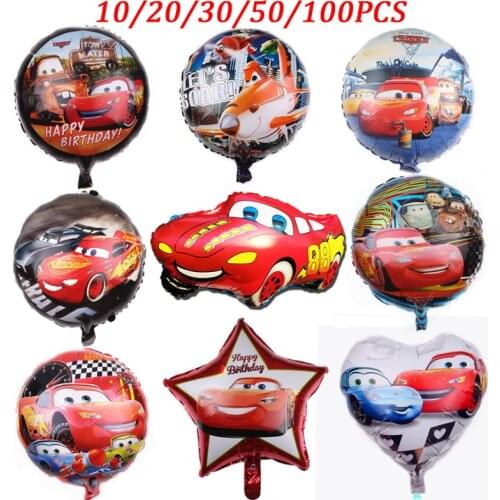 18 inch Aluminum Film Balloon Cartoon Disney Cars Lightning McQueen Theme Birthday Party Decorations Baby Shower Supplies 100PC