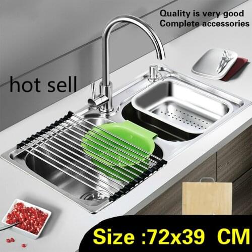 Free shipping High capacity wash vegetables vogue kitchen double groove sink 304 stainless steel 72x39 CM