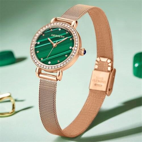 REBIRTH Women Watch Top Brand Luxury Green Female Waterproof Clock Stainless Steel Bracelet Fashion Ladies Wristwatch Gift 2018
