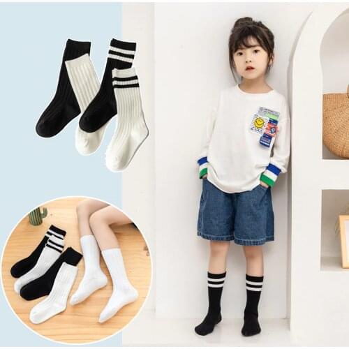 1-12Year Kids Girls Socks Striped Sports School Stockings Boys Solid Color Hose Cotton Soft Baby Student Socks Autumn Spring