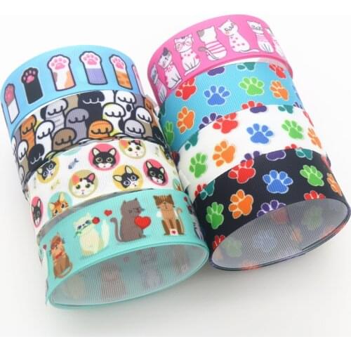 DHK 7/8'' 10yards Dog Cat Paw Printed Grosgrain Ribbon Accessory Hairbow Headwear Decoration DIY Wholesale OEM B2060
