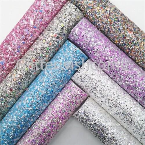 Glitterwishcome 21X29CM A4 Size Synthetic Leather, Chunky Glitter Leather, Faux PU Leather fabric Vinyl for Bows, GM688B