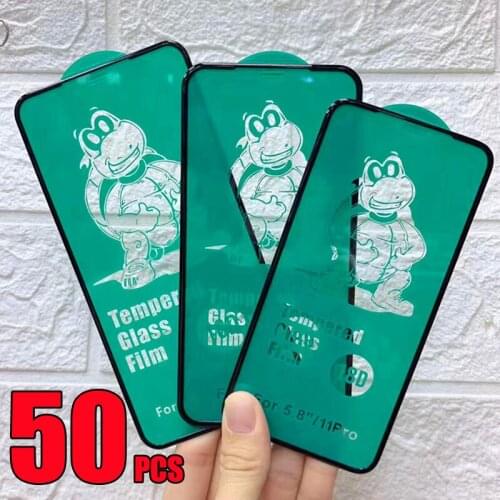 50pcs 18D Tempered Glass Full Glue Cover Curved Screen Protector Film For iPhone 12 Mini 11 Pro Max XS XR X 8 7 6 6S Plus SE
