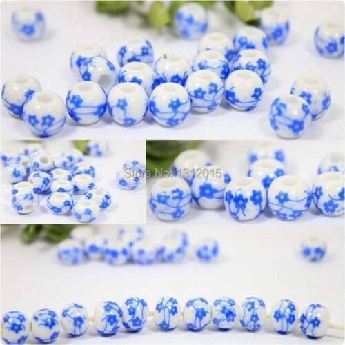 On sale Chinoiserie 8/10/12mm 20pcs blue and white Porcelain Ceramic round Beads,Flower pattern Spacer beads Free shipping YS010