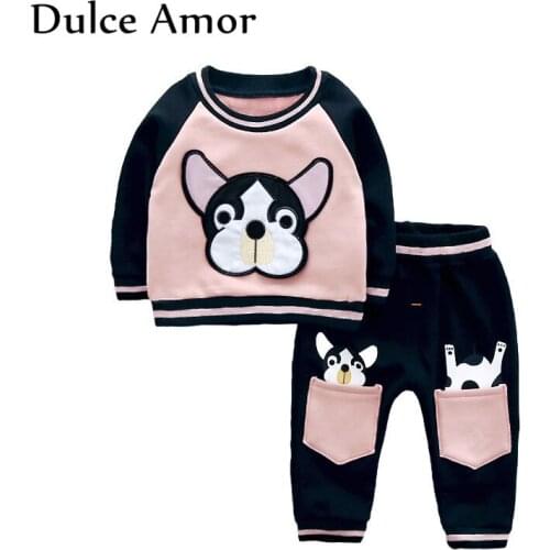 Dulce Amor Autumn Winter Kids Clothes Set Children Sports Suits Baby Boy Girl Clothes Cotton Warm Doggy Patch Design Coat+Pant