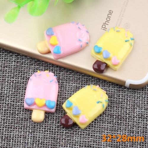 Cute Hearts Printing Colorful Resin Cabochons 10pcs 32*28mm Flatback ornament Cameo Clay Beads Charms Pendant DIY Hair Clips