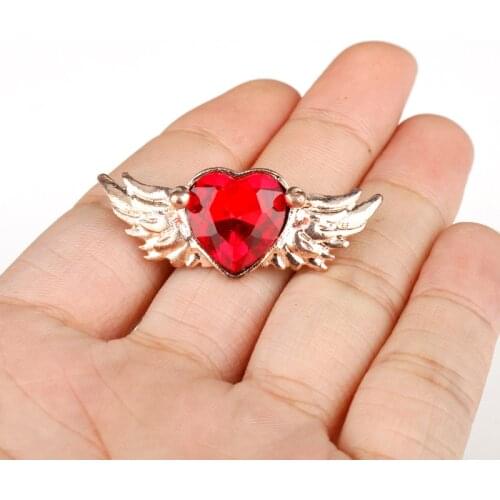 Fashion Jewelry pokemon moon Angel wings red Heart Crystal Brooch Pins clothes lapel badge for women girl accessory