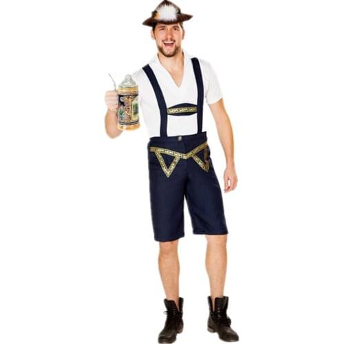 Man Oktoberfest Suspender Lederhosen Bavaria Beer Carnival Festival Costume Shirt Pants Hat Outfit