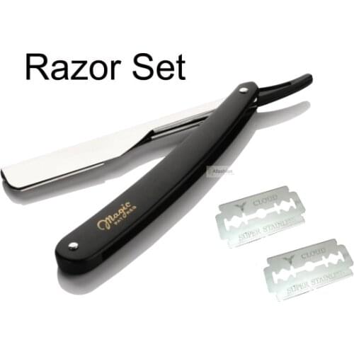 1set Men Straight Barber Razors with 10pcs Double Edge Blades safety cartridge Folding Shaving Knife Beard Hair Removal Tools