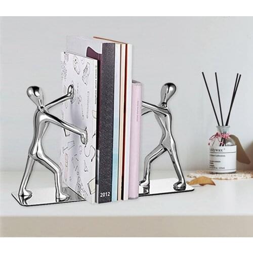2PCS/Set Stainless Steel New Creative Bookshelf Man Bookends Nonskid Bookends Art Book Stand Desktop Stationery Supplies