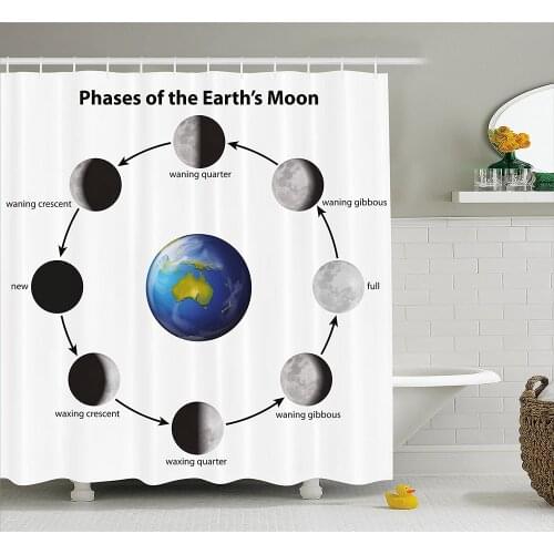 Educational Shower Curtain Phases on The Moon as seen from Earth Celestial Rotation Astrology Cycle Home Decor Bathroom Curtains
