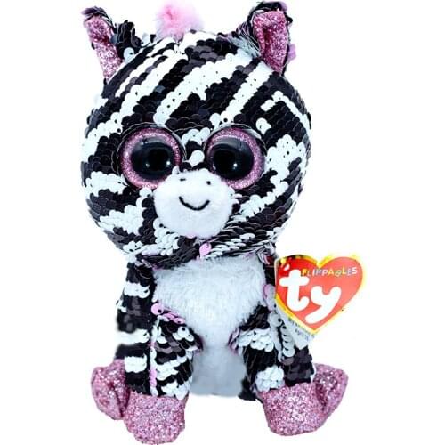 Ty Big Eyes Flippables 6" 15 cm Reversible Sequin Pink Zebra Plush Regular Stuffed Toys Collection Animal Doll Gift for Children