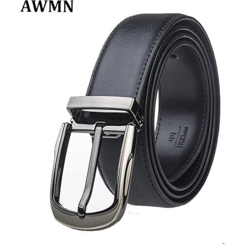 AWMN Genuine leather men belts width 3.8cm Designer high quality luxury brand pin buckles belt black and coffee belts 72