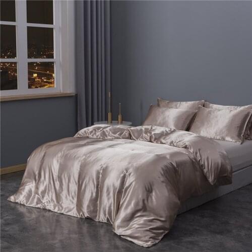 UK Size Single Pink Luxury Bedding Set Black Satin Silk Comforter Bed Set King Queen High Quality Duvet Cover For Adults