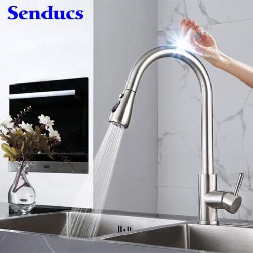 Touch Kitchen Faucets SDSN Brushed Nickel Pull Out Kitchen Sink Faucet Stainless Steel Pull Down Sensor Touch Kitchen Faucets