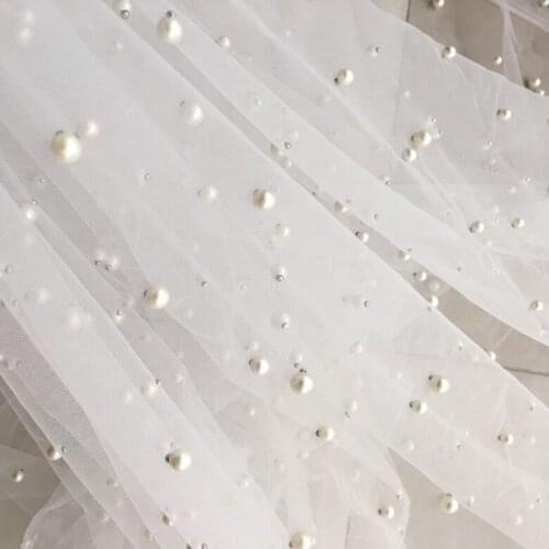 Beaded mesh 1Y/lot White soft for wedding dress veil DIY transparent dress fabric