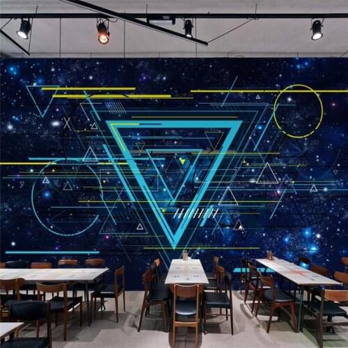 Modern Geometric Lines Sci-fi Starry Sky Universe Background Wall Paper Game Hall Technology Company Bar KTV Mural Wallpaper 3D