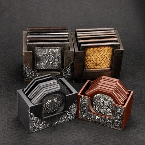 Southeast Asia Home Supplies Insulation Pads Handmade Hotel Restaurant Creative Features Real Wooden Tea Coaster Set