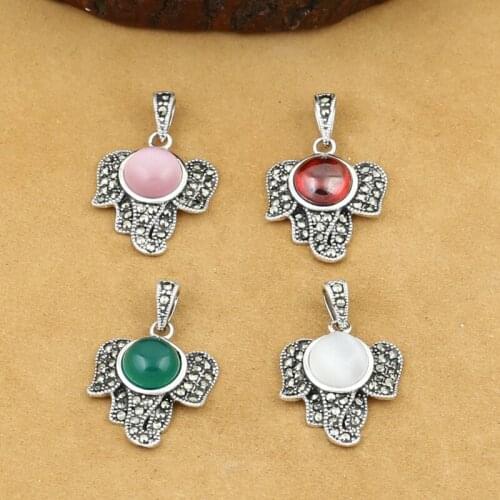 925 Sterling Silver Jewelry Retro Thai silver Women Models Popular Marcasite Inlaid Opal Small Elephant Pendant Accessories