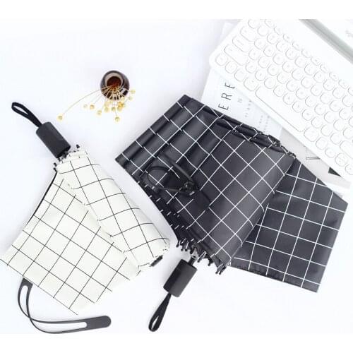Plaid Umbrella Tri-Fold Manual Sun Umbrella UV Umbrellas rainy Umbrella
