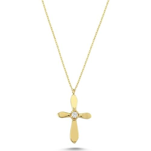 14k (585) Gold Cross Pendant, Necklace