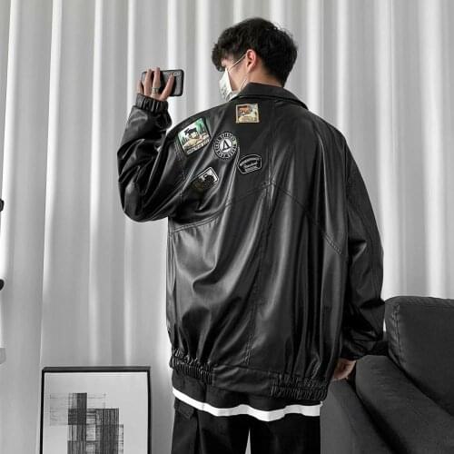 2020 Mens Loose Baseball Outerwear Pu Leather Trench Clothing Russian Motorcycle Jacket Loose Hip Hop Style Coat Size S-XL