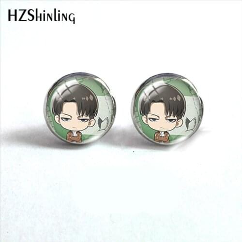 2021 New Attack on Titan Stud Earring Anime Levi Eren Round Earrings Handmade Glass Dome Photo Printed Jewelry Gifts