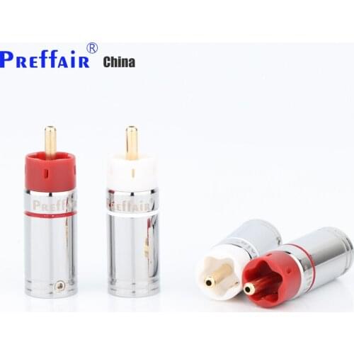 Preffair 4Pcs Pure Copper Star Line Silver Plated RCA Plugs audio signal connectors plug