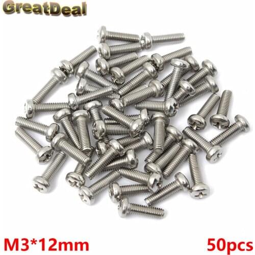 50x M3*12mm Screw M3x12mm Stainless Steel Screws Toys Computer Host Panel Mount Screw Phillips Cross Screws Repair Tools HY956